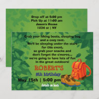 BackPack & Boots Camping Party Anniversaire Invita