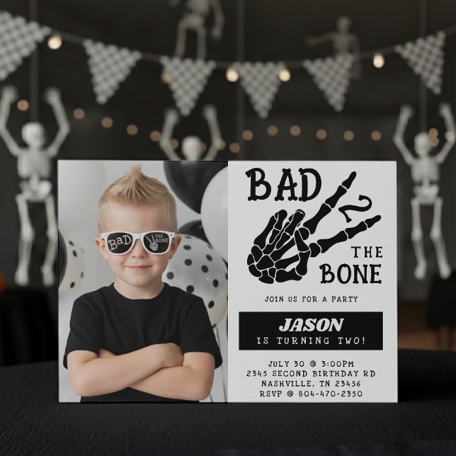 Invitation Bad 2 the Bone Skeleton Photo 2nd Birthday Party (Créateur téléchargé)