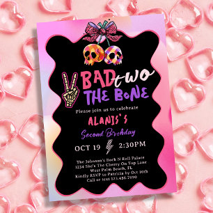 Invitation Bad Two The Bone Pink Purple 2e fête d'anniversair