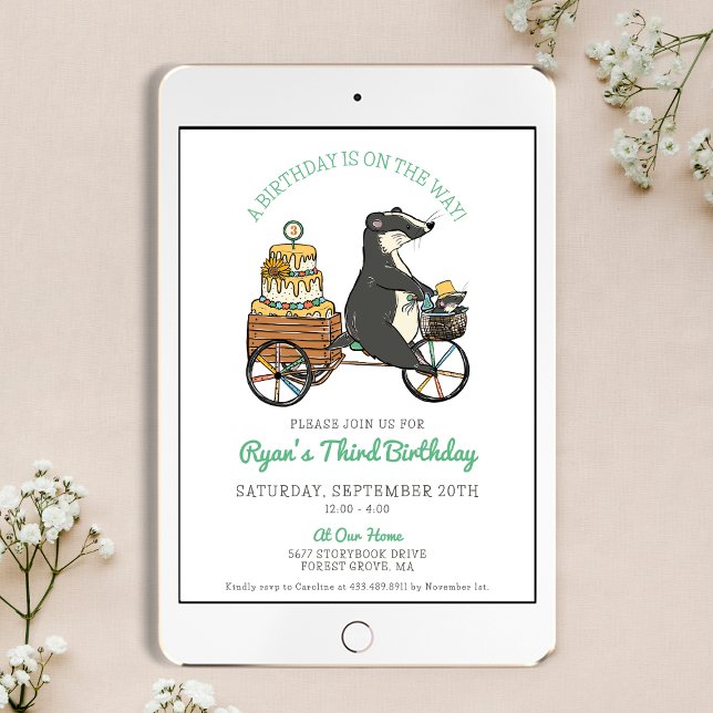 Invitation Badger sur Vélo Troisième fête d'anniversaire (Créateur téléchargé)