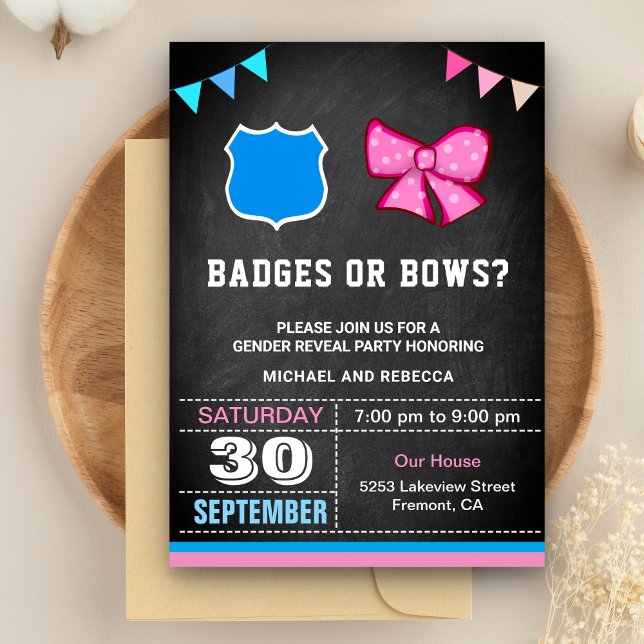 Invitation Badges ou Bows Genre Revevela Party (Créateur téléchargé)