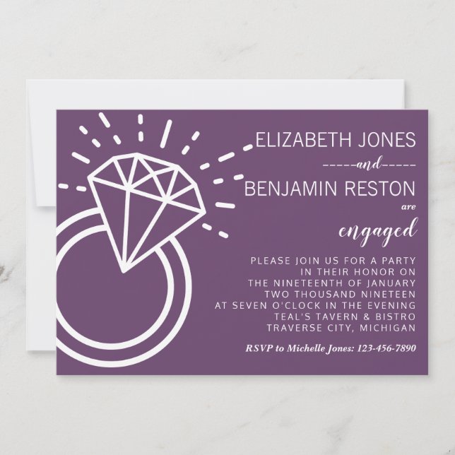 Invitation Bague de diamant Violet Mariage (Devant)