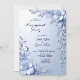 Invitation Bague de fiançailles aux fleurs ornées bleues avec