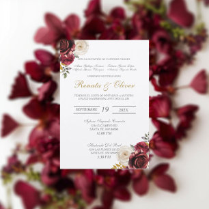 Invitation Bague de mariage fleur rouge élégante espagnol