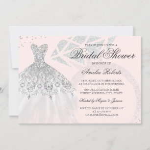 Invitation Bague de robe scintillante en or rose pour douche