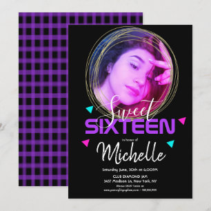 Invitation Bague en or pour Sweet Sixteen néon Confetti Grill
