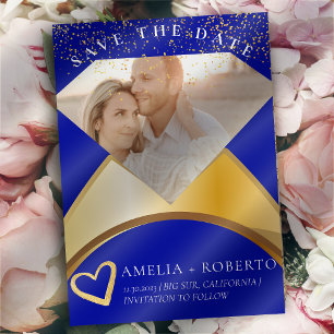 Invitation Bague Mariage Bleu Royal Enregistrer la date Photo