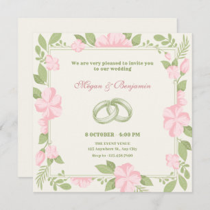 Invitation Bague mariage florale couleur rose vert pastel