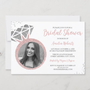 Invitation Bague Photo Pailletée Rose Gold pour Baby Shower d