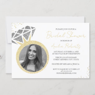 Invitation Bague Photo Paillettes Or Argent Shower de Mariée