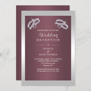 Invitation Bagues d'argent mousseux & Burgandy Réception de m