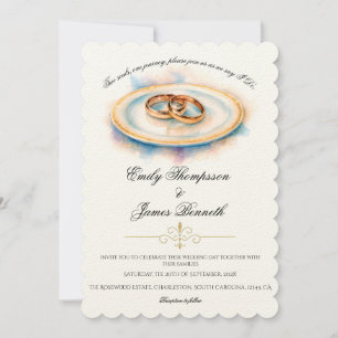 Invitation Bagues de mariage à la rose dorée aquarelle élégan