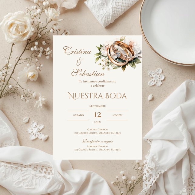 Invitation Bagues de mariage bohème en espagnol (Créateur téléchargé)