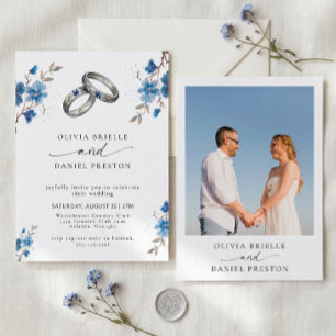 Invitation Bagues Florales Aquarelle Bleue Élégantes Photo Ma
