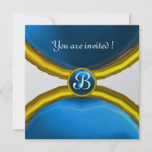 Invitation BAGUES MAGIQUES, monogramme gemme bleu argent