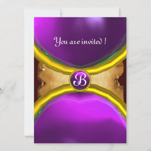 Invitation BAGUES MAGIQUES, parchemin monogrammé gemme violet