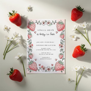 Invitation Baie en amour douche de mariage à la fraise