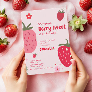 Invitation Baie Sucrée Rose et Rouge Fête Prénatale de Fraise