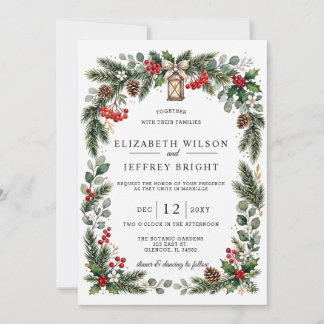 Invitation Baies de pin rustiques Noël d'hiver Mariage