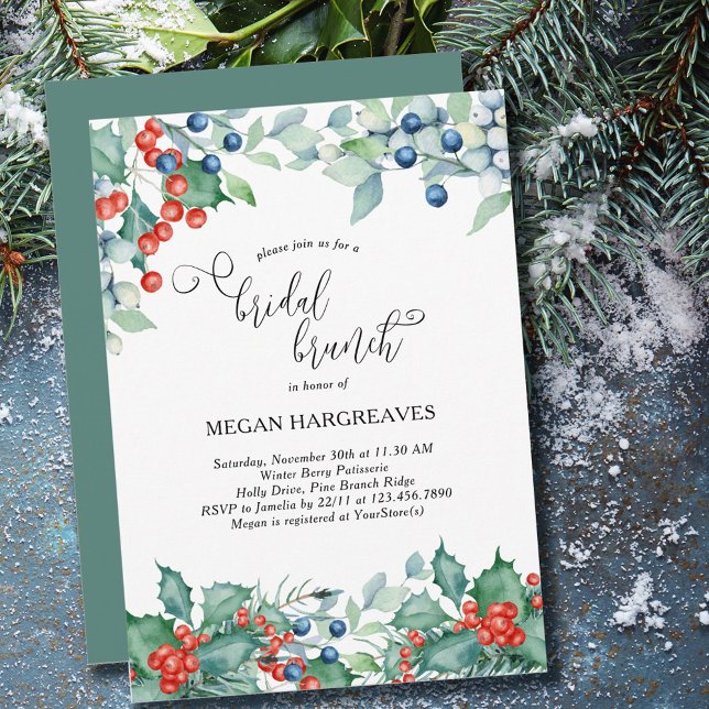 Invitation Baies d'hiver Holly Aquarelle Brunch nuptial (Créateur téléchargé)