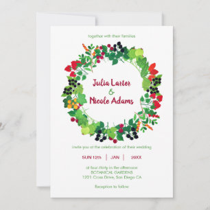 Invitation Baies Fleurs Fruits Botanique Mariage Rouge Noir