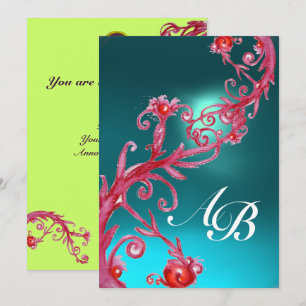 Invitation BAIES MAGIQUES 3, AQUAMARINE MONOGRAMME rouge bleu