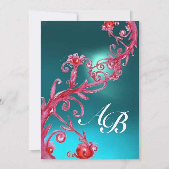 Invitation BAIES MAGIQUES 3, CHAMPAGNE agate rouge MONOGRAMME (Devant)