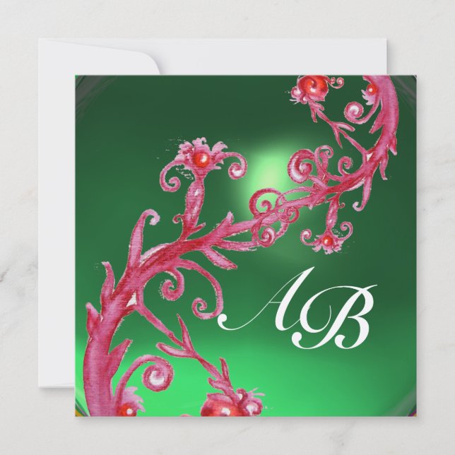 Invitation BAIES MAGIQUES 4, CHAMPAGNE jade rouge MONOGRAMME (Devant)