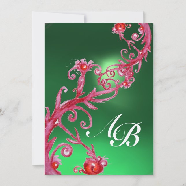 Invitation BAIES MAGIQUES 4, CHAMPAGNE jade rouge MONOGRAMME (Devant)
