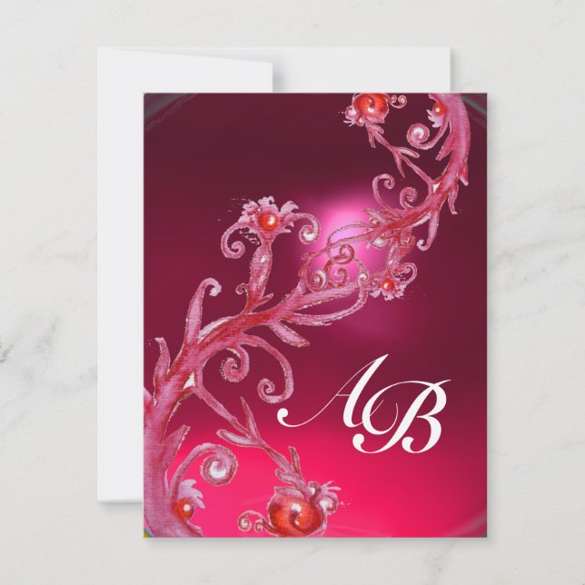 Invitation BAIES MAGIQUES 4, CHAMPAGNE rouge rubis MONOGRAMME (Devant)