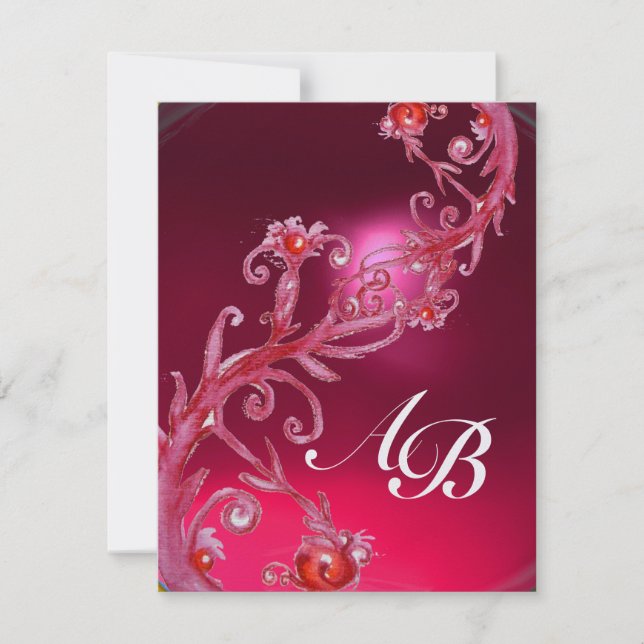 Invitation BAIES MAGIQUES 4, GLACE rouge rubis MONOGRAMME (Devant)