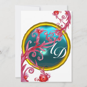 Invitation BAIES MAGIQUES 4, MONOGRAMME aigue-marine bleue