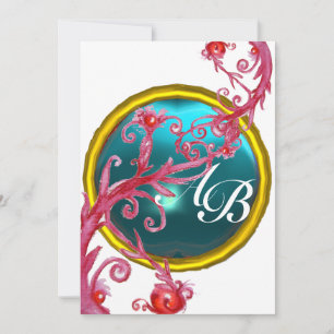 Invitation BAIES MAGIQUES 4, MONOGRAMME blanc bleu violet rou