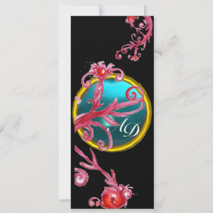 Invitation BAIES MAGIQUES 4, monogramme bleu aigue-marine