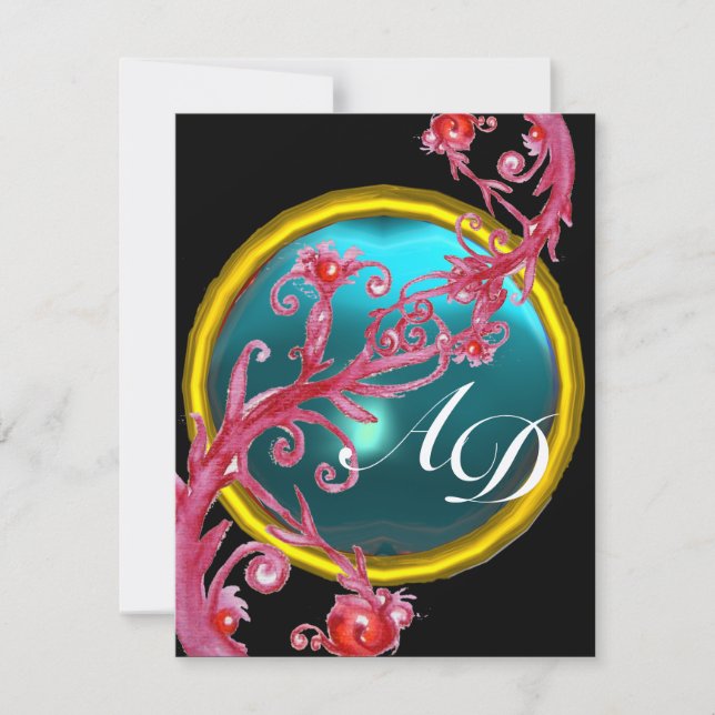 Invitation BAIES MAGIQUES 4, MONOGRAMME bleu aigue-marine or (Devant)