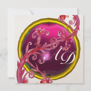 Invitation BAIES MAGIQUES 4, MONOGRAMME bleu aigue-marine or