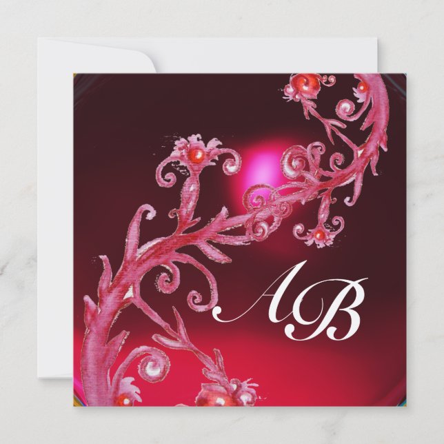 Invitation BAIES MAGIQUES 4, MONOGRAMME bordeaux rouge (Devant)
