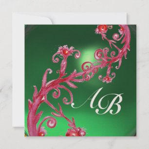 Invitation BAIES MAGIQUES 4, MONOGRAMME or jade rouge