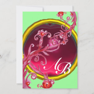 Invitation BAIES MAGIQUES 4, MONOGRAMME rouge rubis