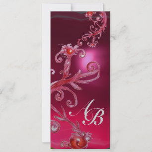 Invitation BAIES MAGIQUES 4, MONOGRAMME rouge rubis blanc arg