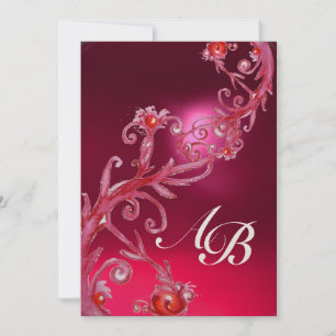 Invitation BAIES MAGIQUES 4, MONOGRAMME rouge rubis métallisé