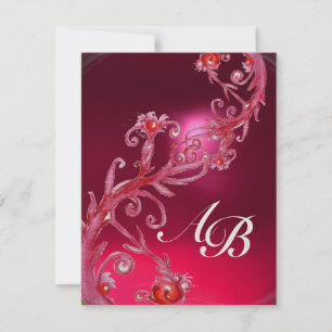 Invitation BAIES MAGIQUES 4, MONOGRAMME rouge rubis or