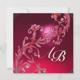 Invitation BAIES MAGIQUES 4, MONOGRAMME rouge rubis or