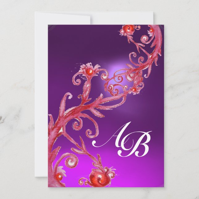 Invitation BAIES MAGIQUES 4, MONOGRAMME rouge violet blanc (Devant)