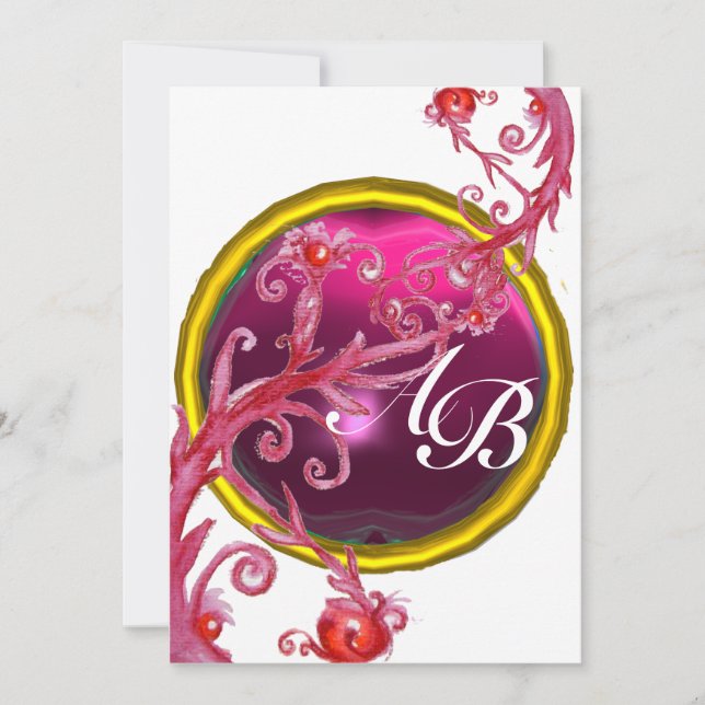 Invitation BAIES MAGIQUES 4, MONOGRAMME rubis rouge (Devant)