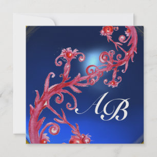 Invitation BAIES MAGIQUES 4, MONOGRAMME saphir rouge or