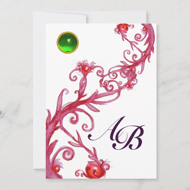 Invitation BAIES MAGIQUES, MONOGRAMME blanc vert rouge violet (Devant)