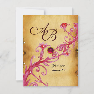Invitation BAIES MAGIQUES MONOGRAMME Parchemin Rouge Rubis