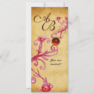 Invitation BAIES MAGIQUES MONOGRAMME Parchemin Rouge Rubis