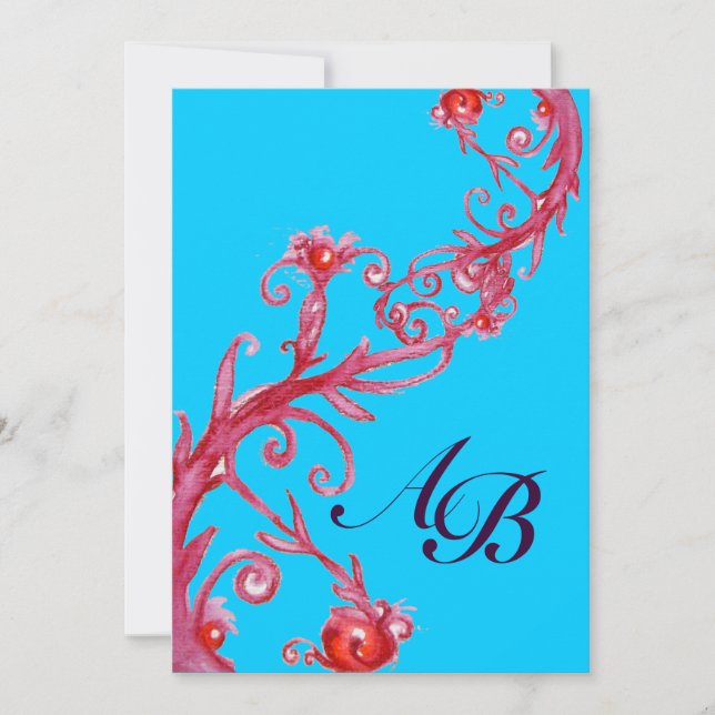 Invitation BAIES MAGIQUES, MONOGRAMME rouge bleu (Devant)